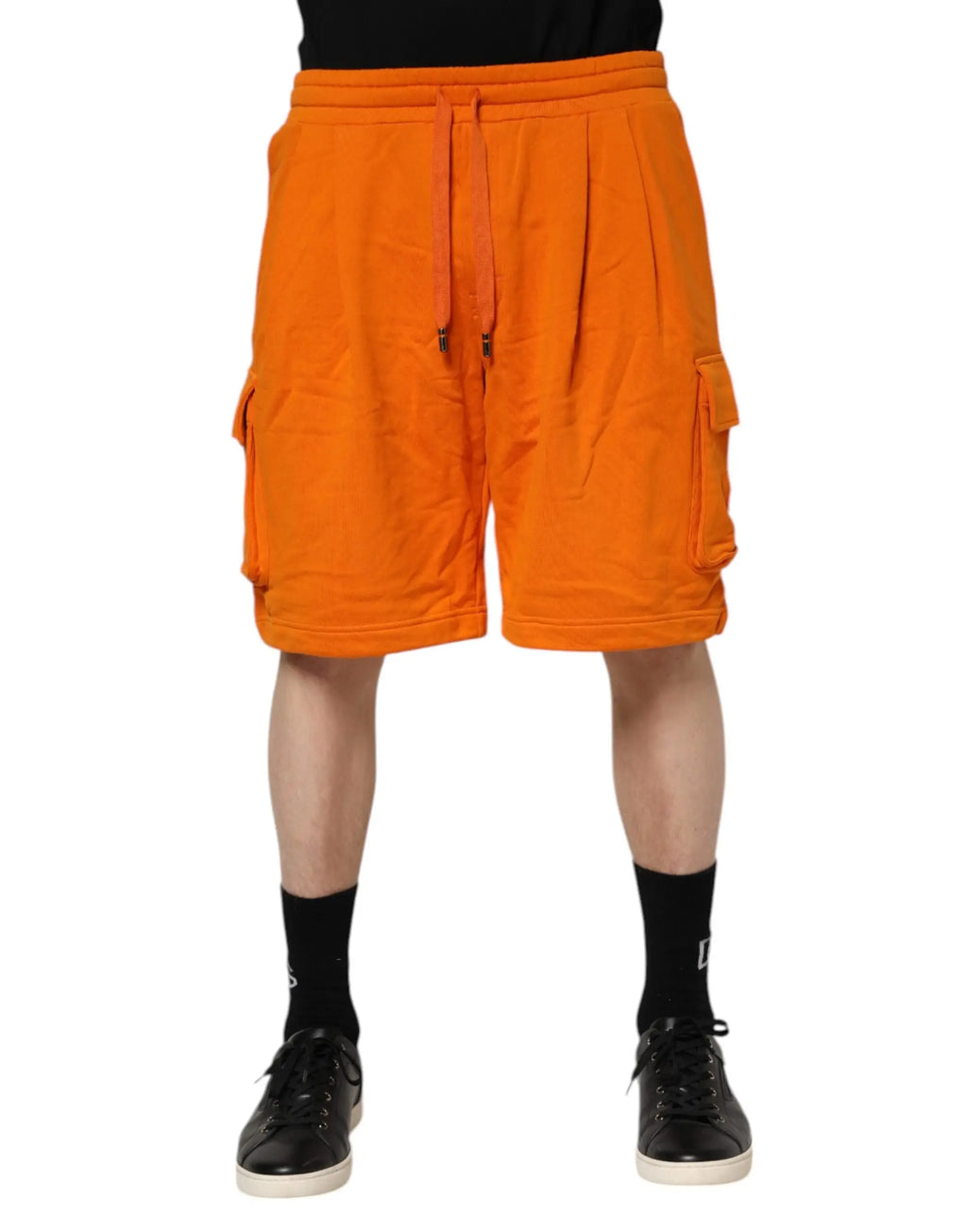 Shorts cargo bermuda orange en coton dolce & gabbana pour homme avec taille à cordon et poches latérales