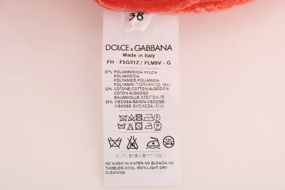 Étiquette d entretien en maille orange dolce gabbana pour blouse en dentelle florale avec boutons crystal