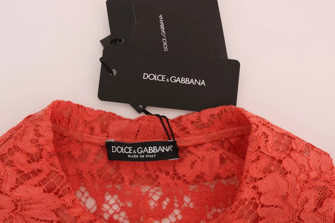 Blouse dolce & gabbana en dentelle florale orange corail avec boutons cristaux élégante et détaillée