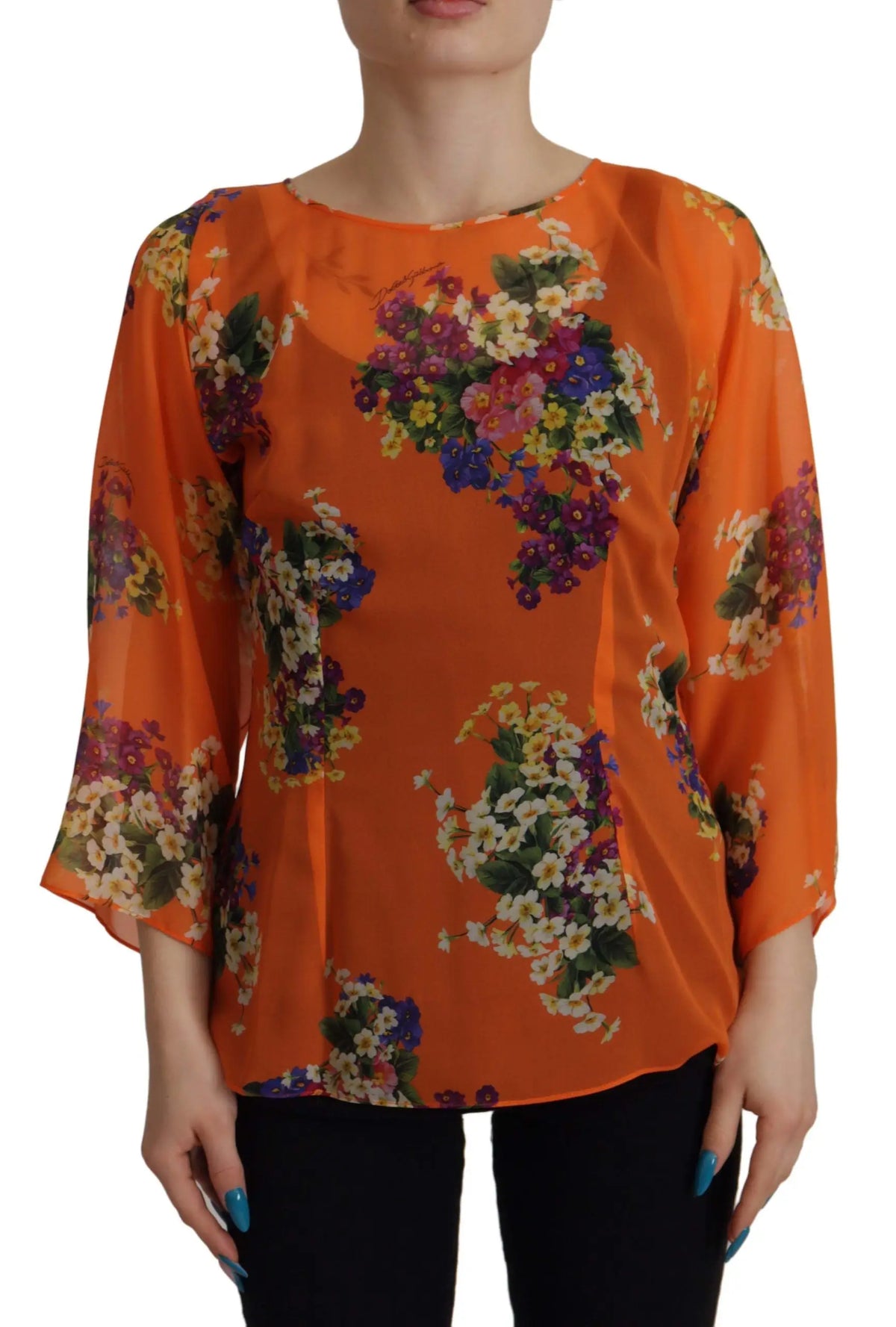 Blouse longue à manches trois-quarts dolce & gabbana orange à imprimé floral et coupe décontractée