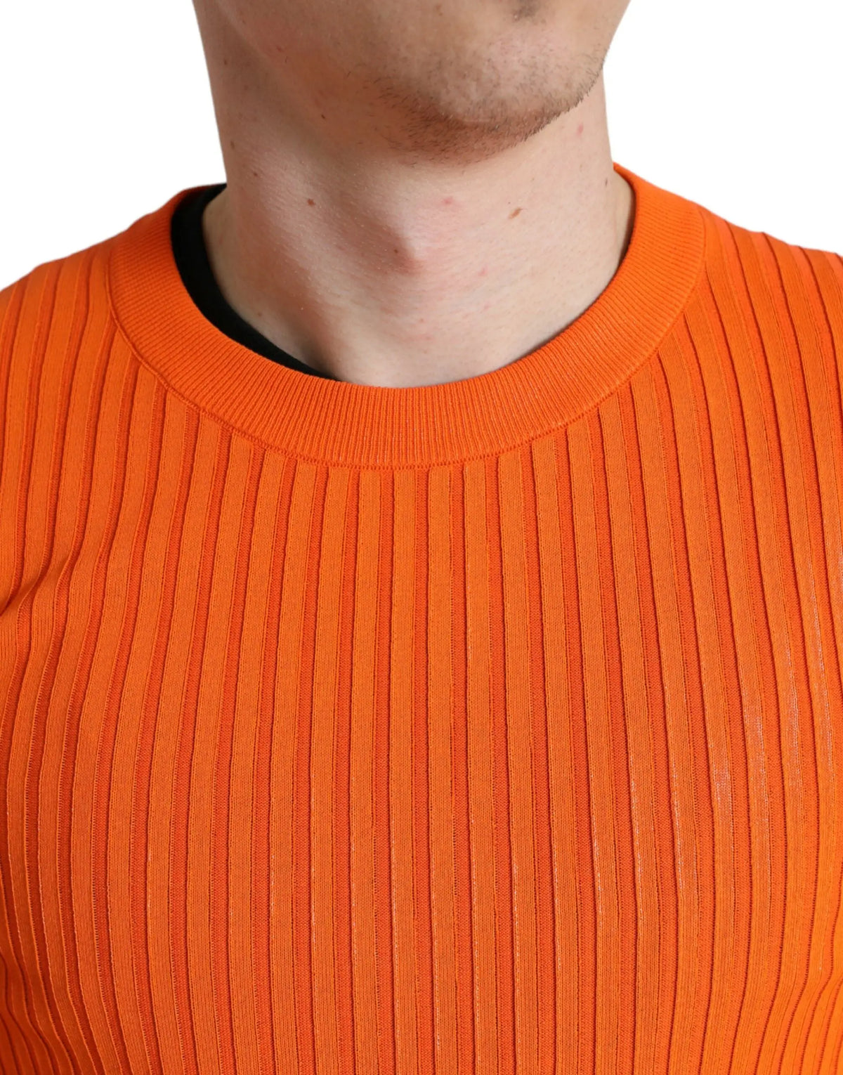 Pull over pour homme dolce & gabbana orange en maille côtelée avec col intérieur noir en tissu tricoté