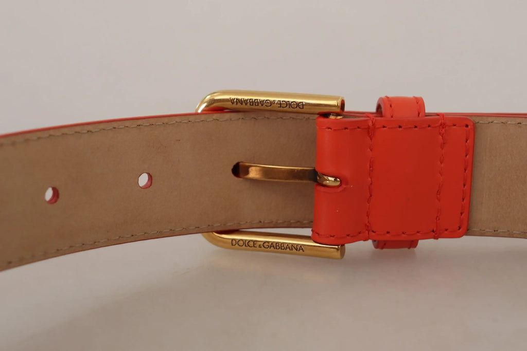 Ceinture en cuir orange dolce & gabbana avec boucle en métal doré et logo pour sac micro devotion heart