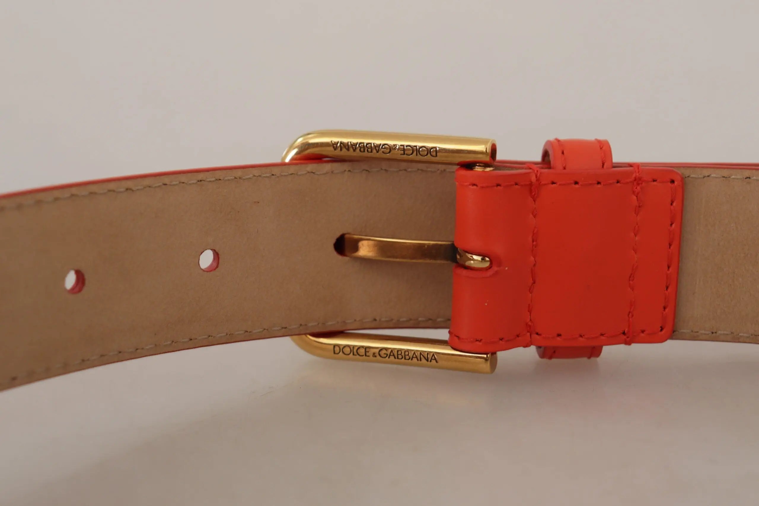 Ceinture en cuir orange dolce & gabbana avec boucle en métal doré et logo pour sac micro devotion heart