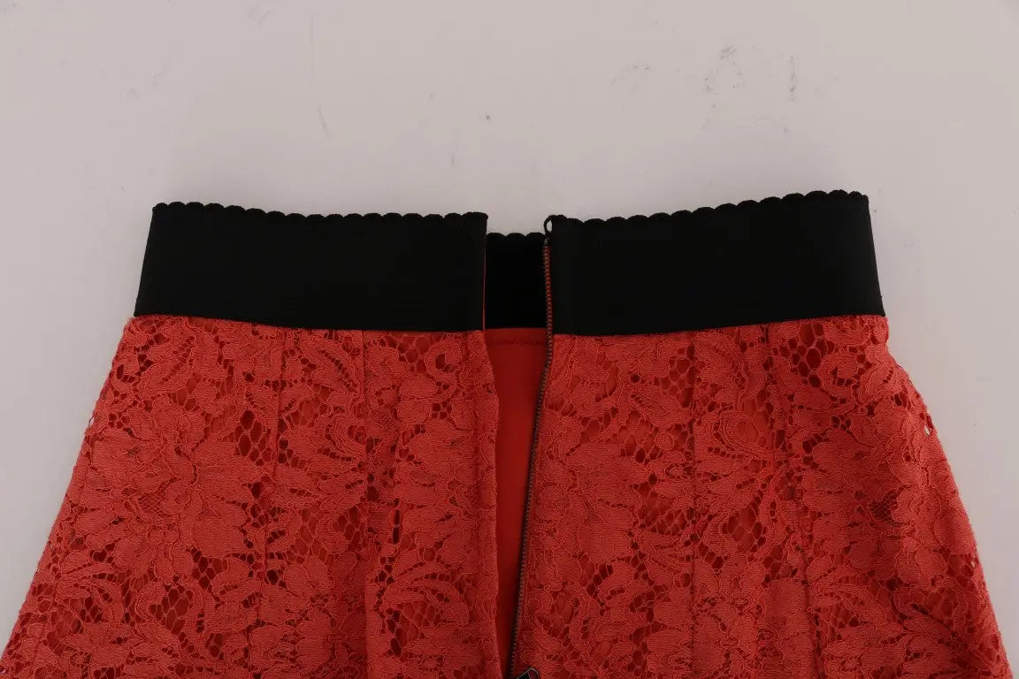 Jupe crayon en dentelle macramé orange dolce & gabbana avec taille noire festonnée et fermeture éclair
