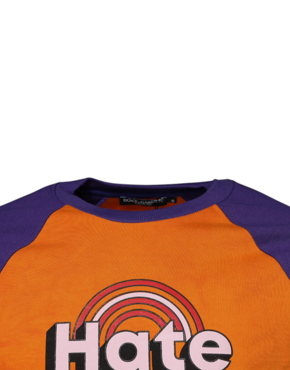 Dolce & gabbana t-shirt orange et violet à manches raglan avec motif hate et arcs-en-ciel concentriques