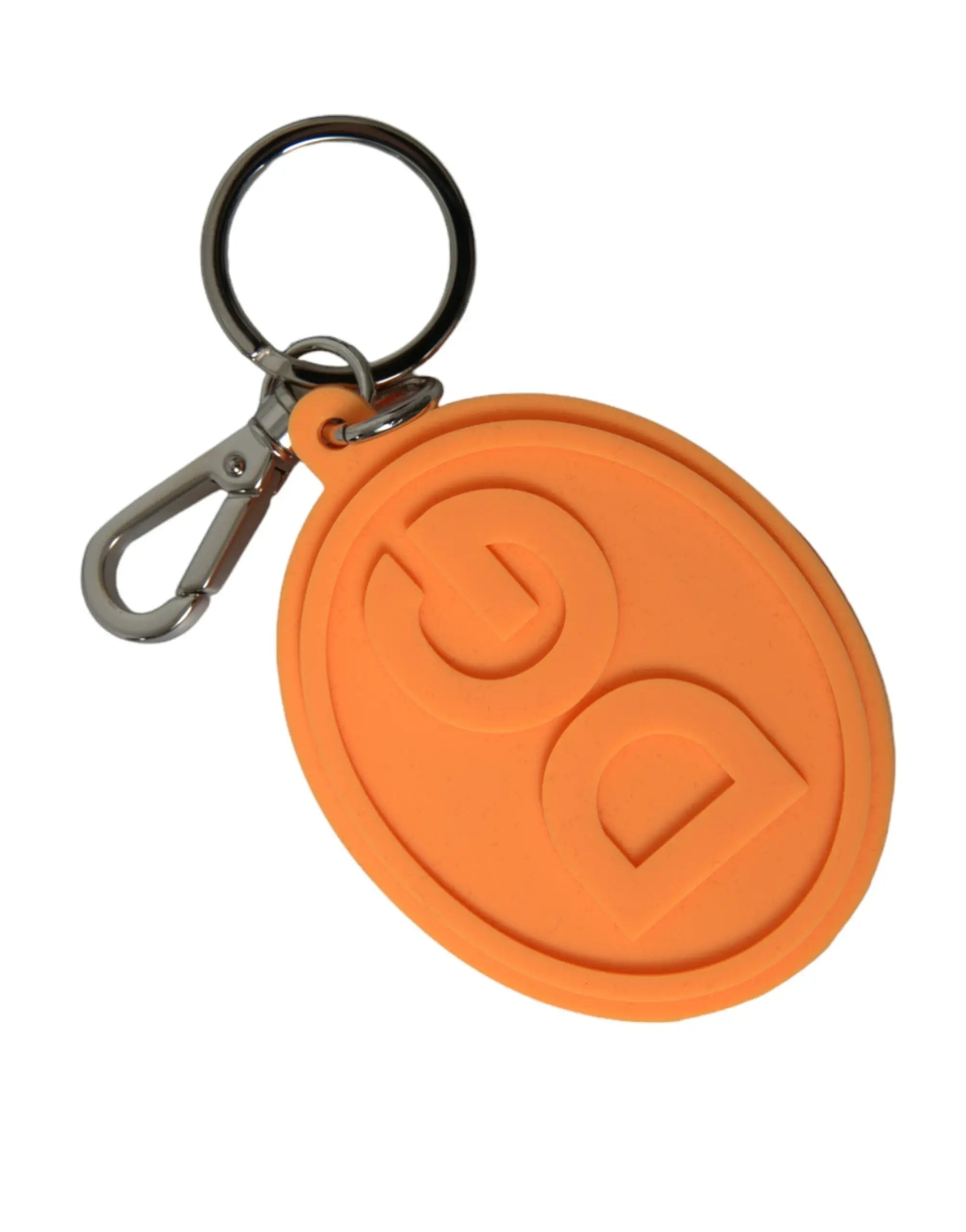 Dolce & gabbana orange rubber keychain with embossed ud logo and silver brass metal ring and clasp