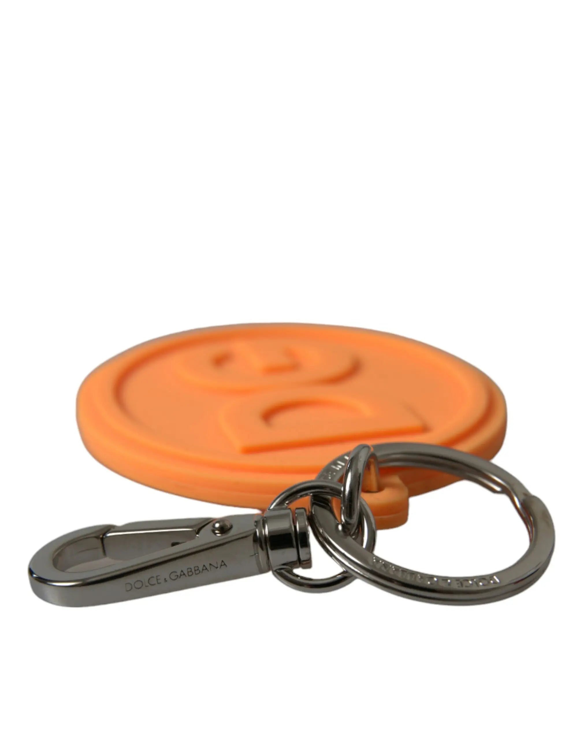 Porte-clés dolce & gabbana orange en silicone avec logo en relief et mousqueton en métal argenté