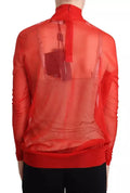 Blouse semi-transparente orange dolce & gabbana vue de dos avec col montant et fermeture éclair visible en tissu rouge transparent