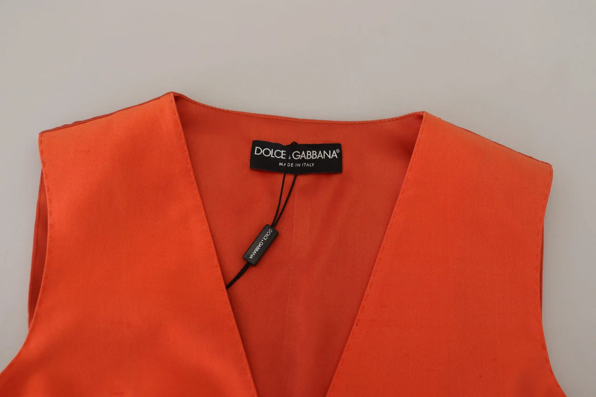 Veste sans manches orange dolce gabbana en satin italien avec col en v classique et coupe courte