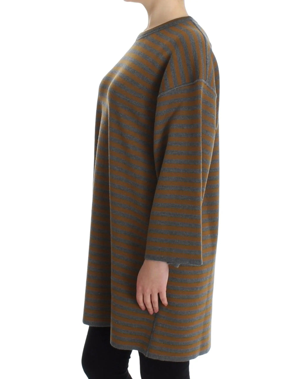 Dolce & Gabbana tunique ample à manches longues rayée marron terre et gris doux en coton confortable
