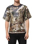 T-shirt homme dolce & gabbana en lin avec imprimé vintage de scène de rue aux tons chauds et pastels doux