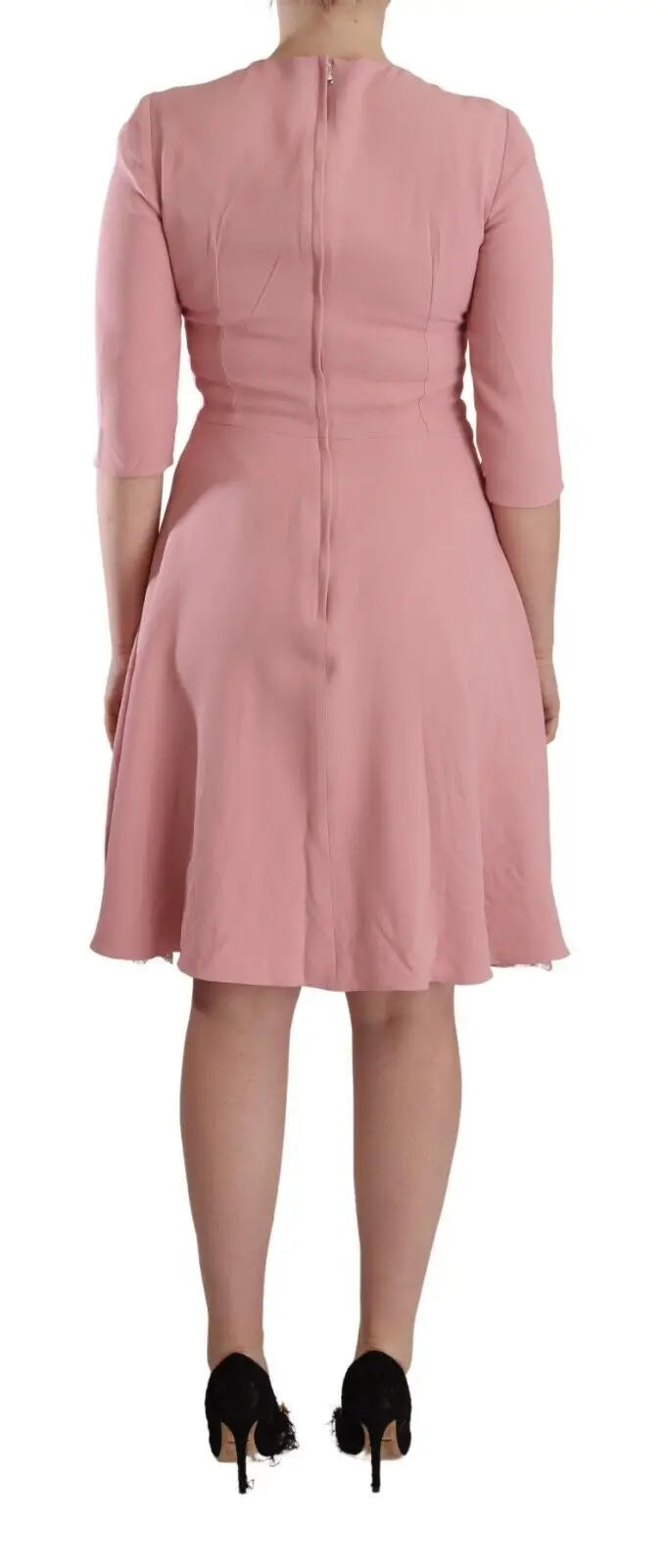 Robe dolce gabbana rose à manches trois quarts en mélange de viscose avec corsage ajusté et jupe évasée