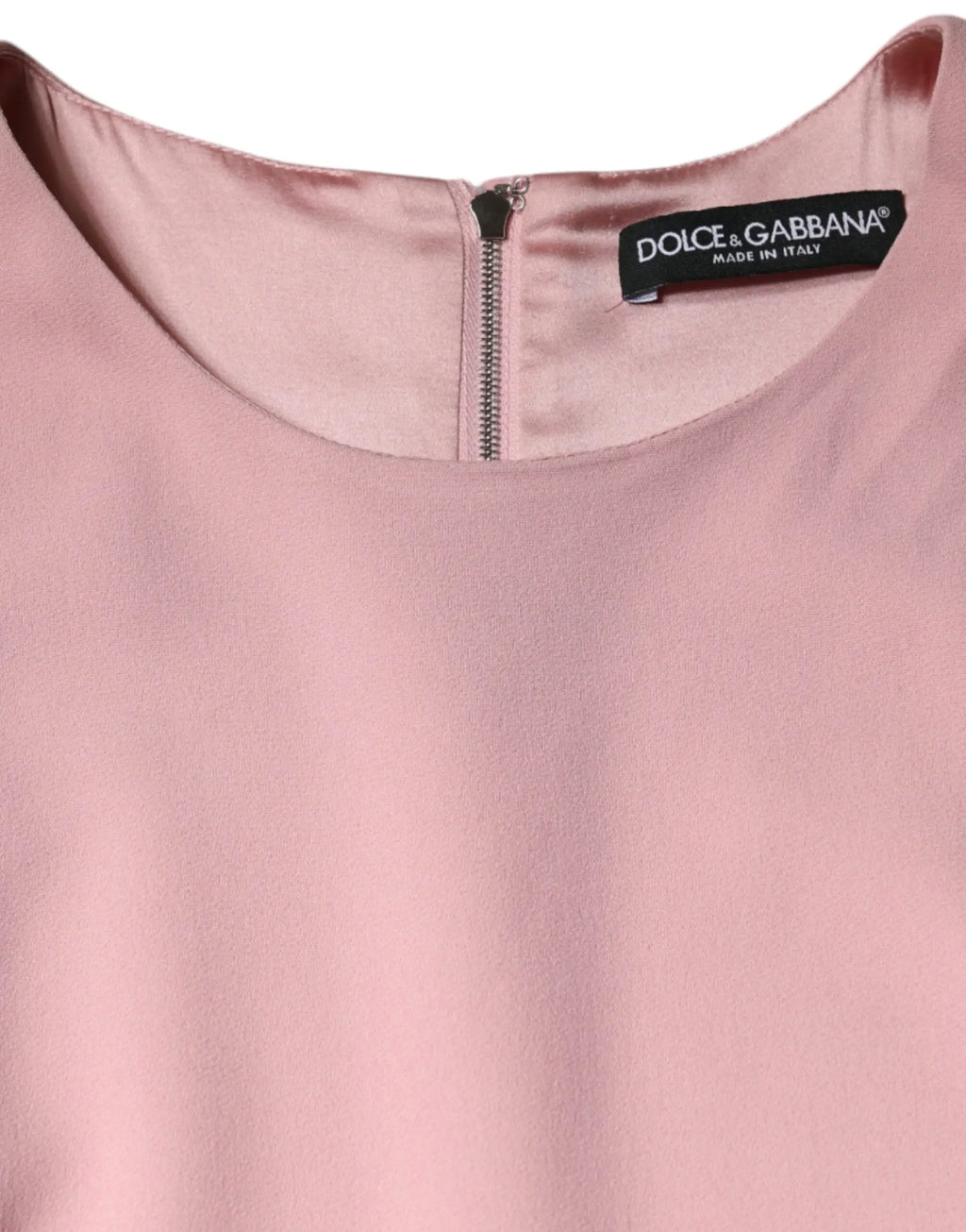 Robe droite dolce & gabbana en viscose rose avec manches 3 4 et haut satin doux vue de dos avec fermeture éclair
