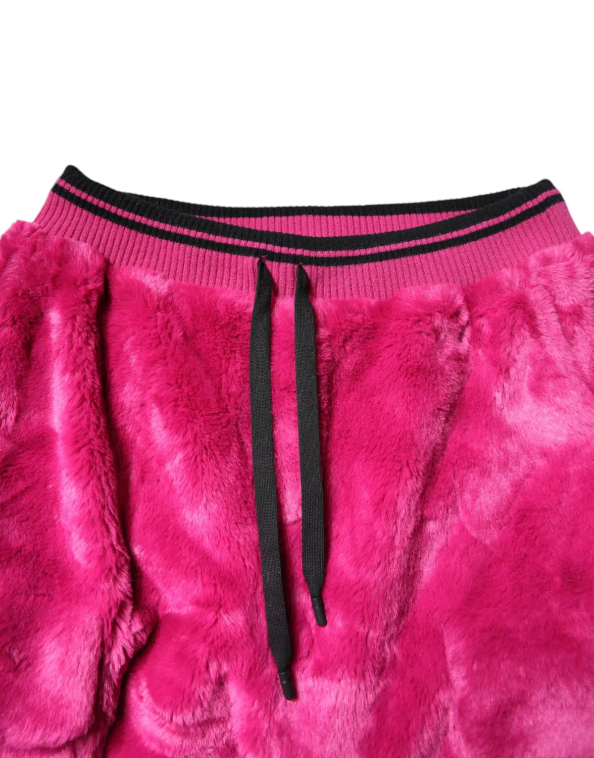 Jogging Dolce & gabbana en fausse fourrure fuchsia avec taille élastique noire et cordons de serrage