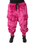 Pantalon jogging cargo dolce gabbana rose en acrylique fausse fourrure fuchsia avec taille noir à cordon et poignets côtelés
