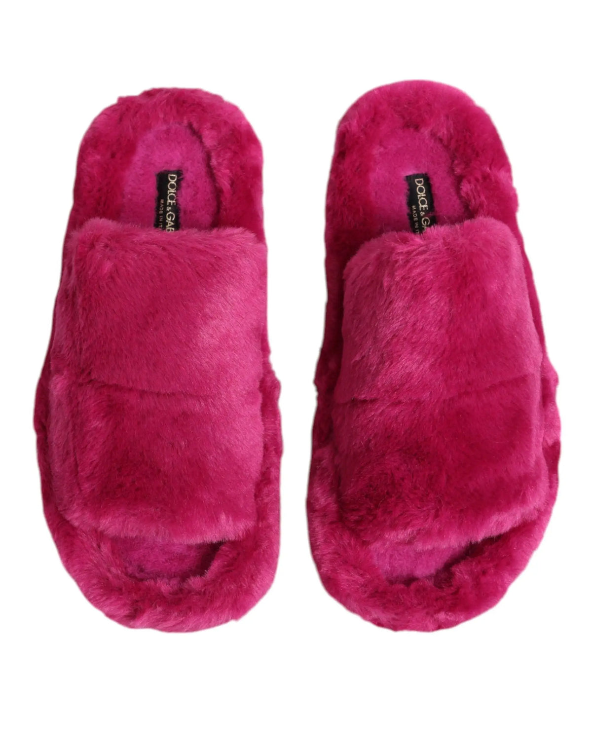 Sandales plates pour hommes dolce gabbana en fausse fourrure acrylique fuchsia rose
