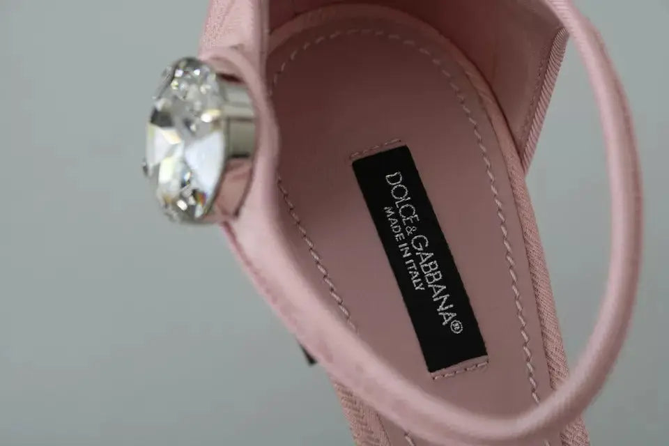 Sandale dolce & gabbana rose en brocart avec bride cheville et ornement de cristaux scintillants