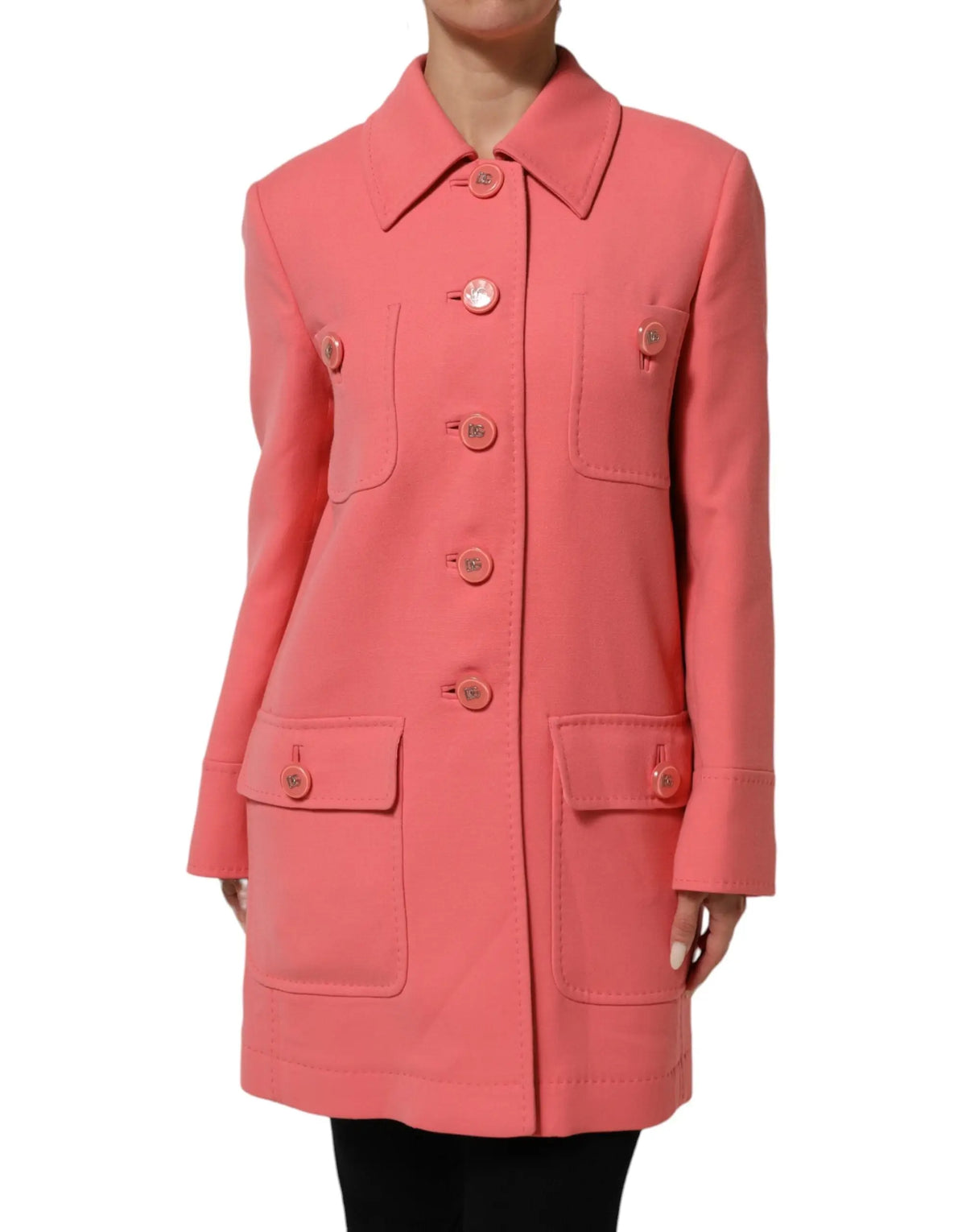 Dolce & gabbana trench coat jacket rose corail à double boutonnage avec boutons assortis et poches à rabat