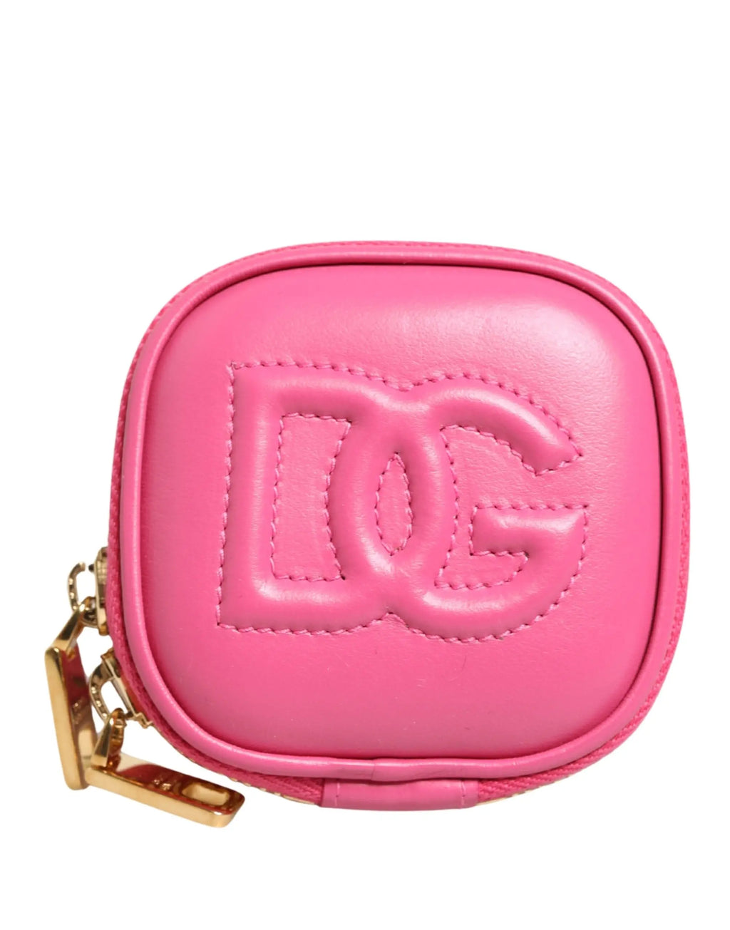 Pochette porte-monnaie dolce & gabbana rose en cuir de veau avec fermeture éclair dorée et logo cousu