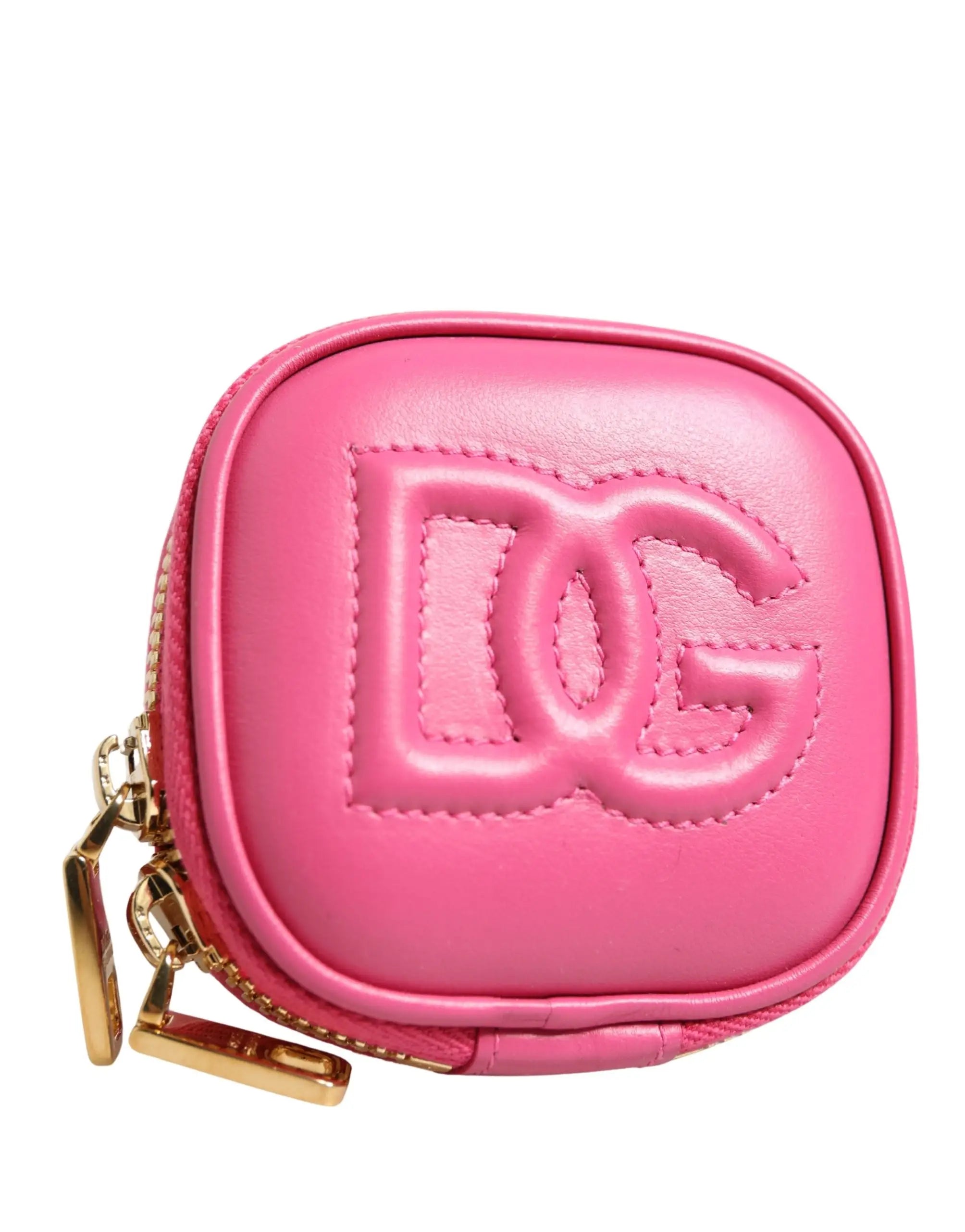 Pochette porte-monnaie dolce & gabbana rose en cuir de veau avec fermeture éclair et détails dorés