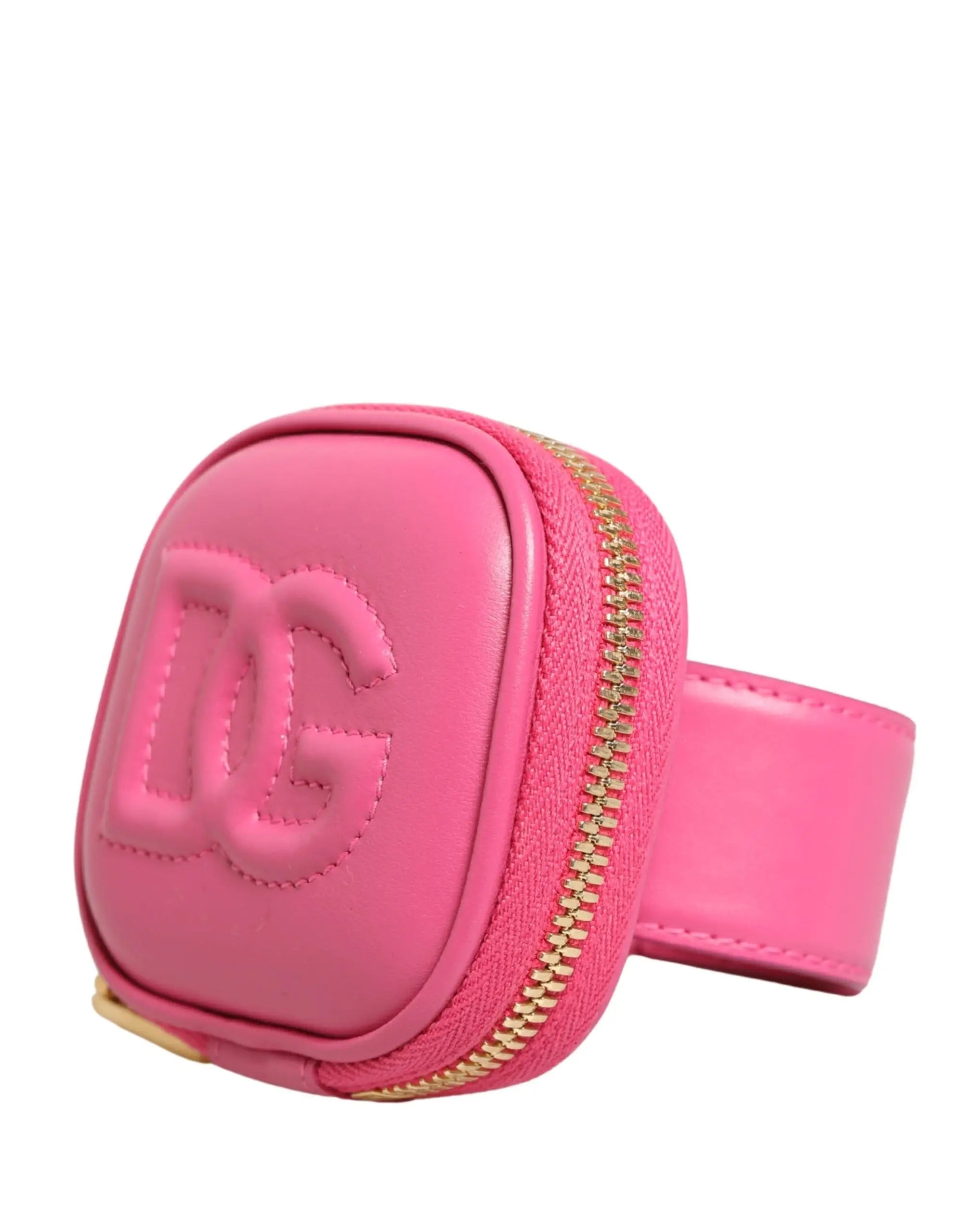 Dolce & gabbana pochette multifonctionnelle en cuir de veau rose avec fermeture éclair dorée et logo embossé