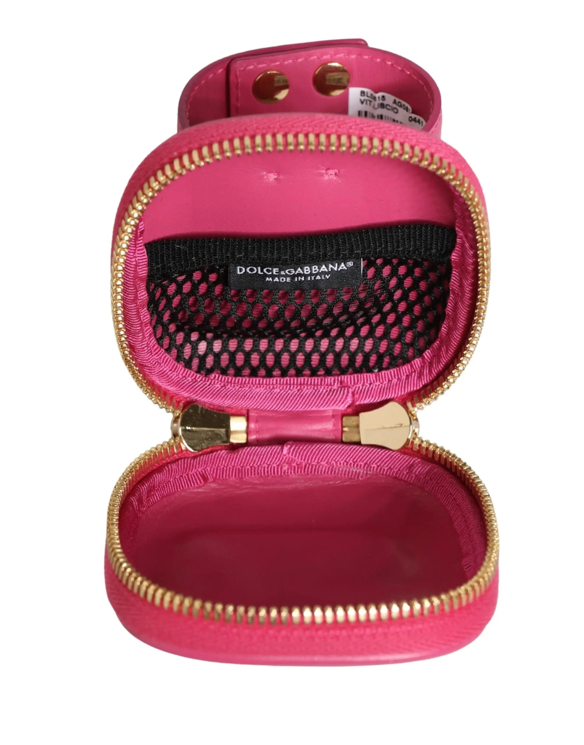 Vibrant pochette zippée dolce & gabbana rose en cuir de veau avec intérieur en mesh et ferrures dorées
