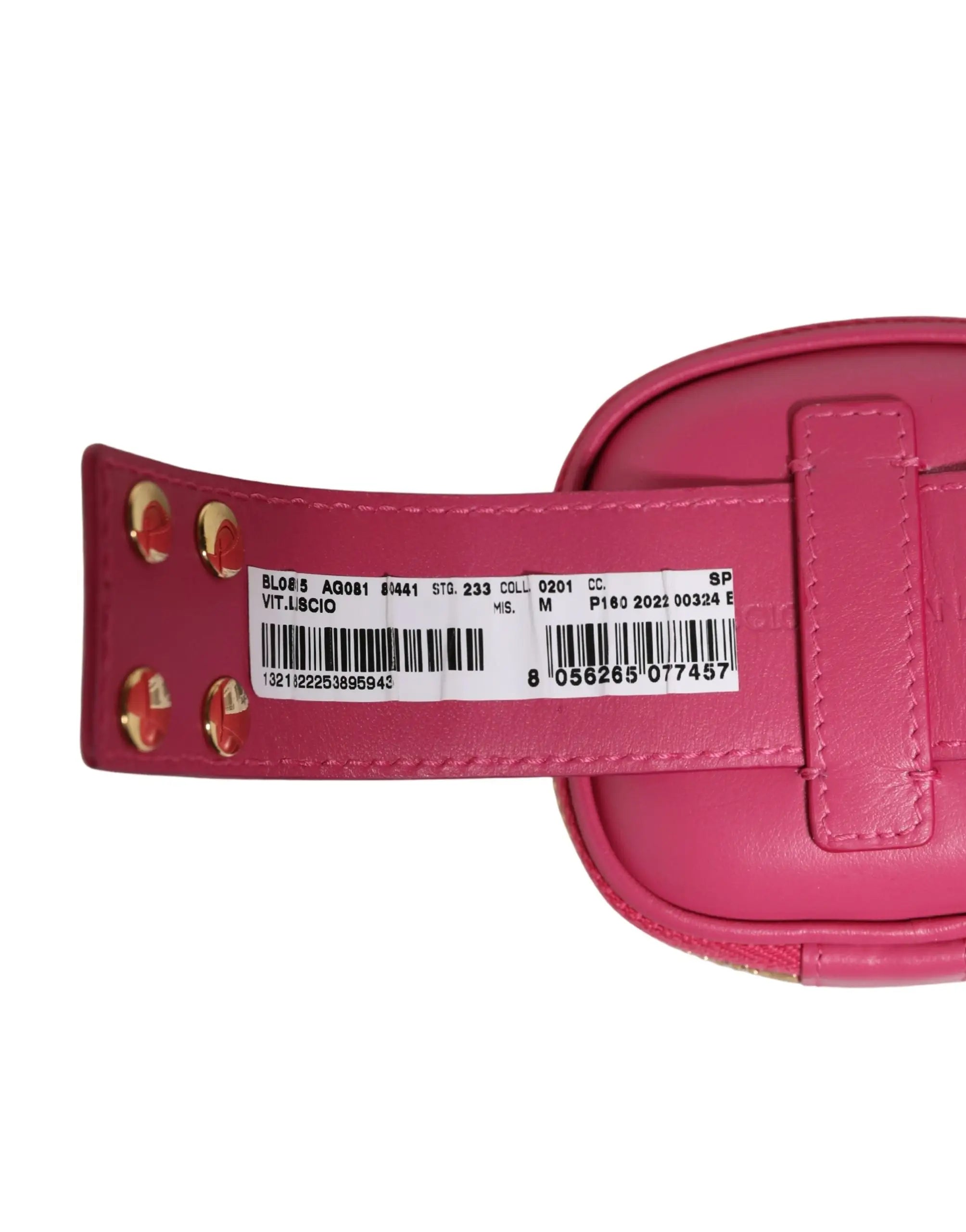 Ceinture en cuir fuchsia dolce & gabbana avec boucle dorée et étiquette blanche du kit multifonction dg logo