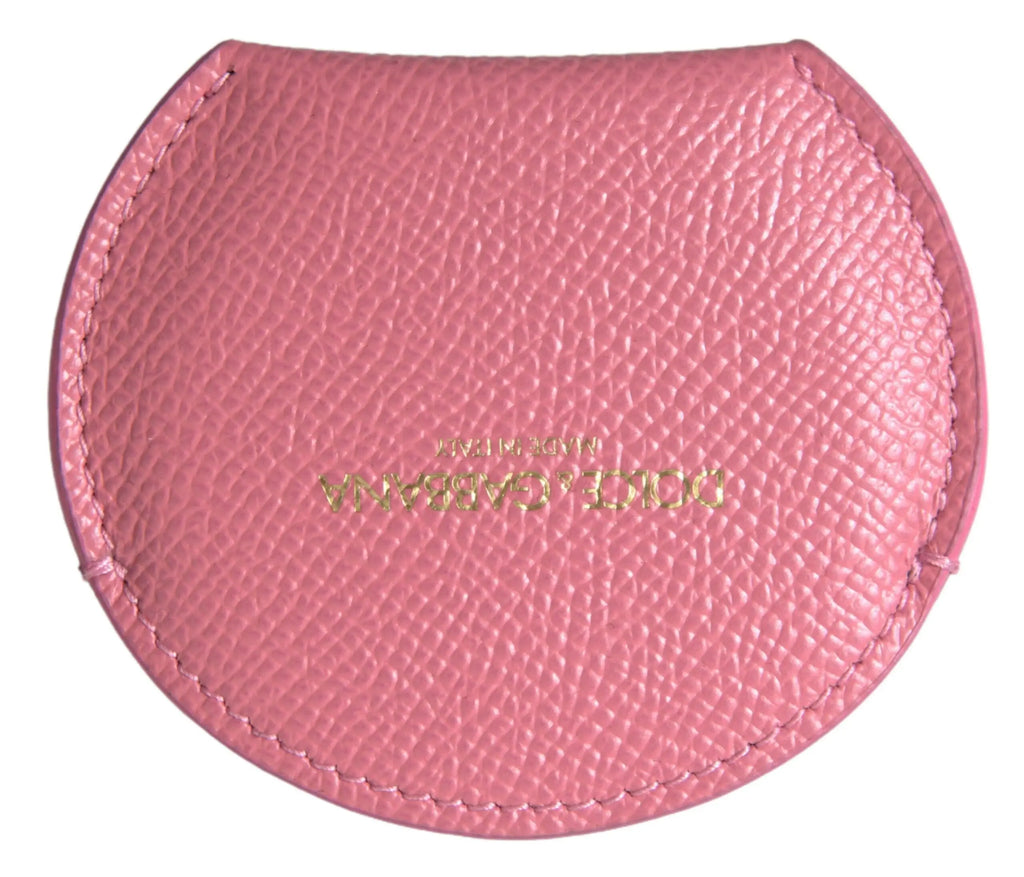 Petite pochette à pièces rose en cuir texturé avec logo dolce & gabbana doré pour miroir à main en cuir de veau