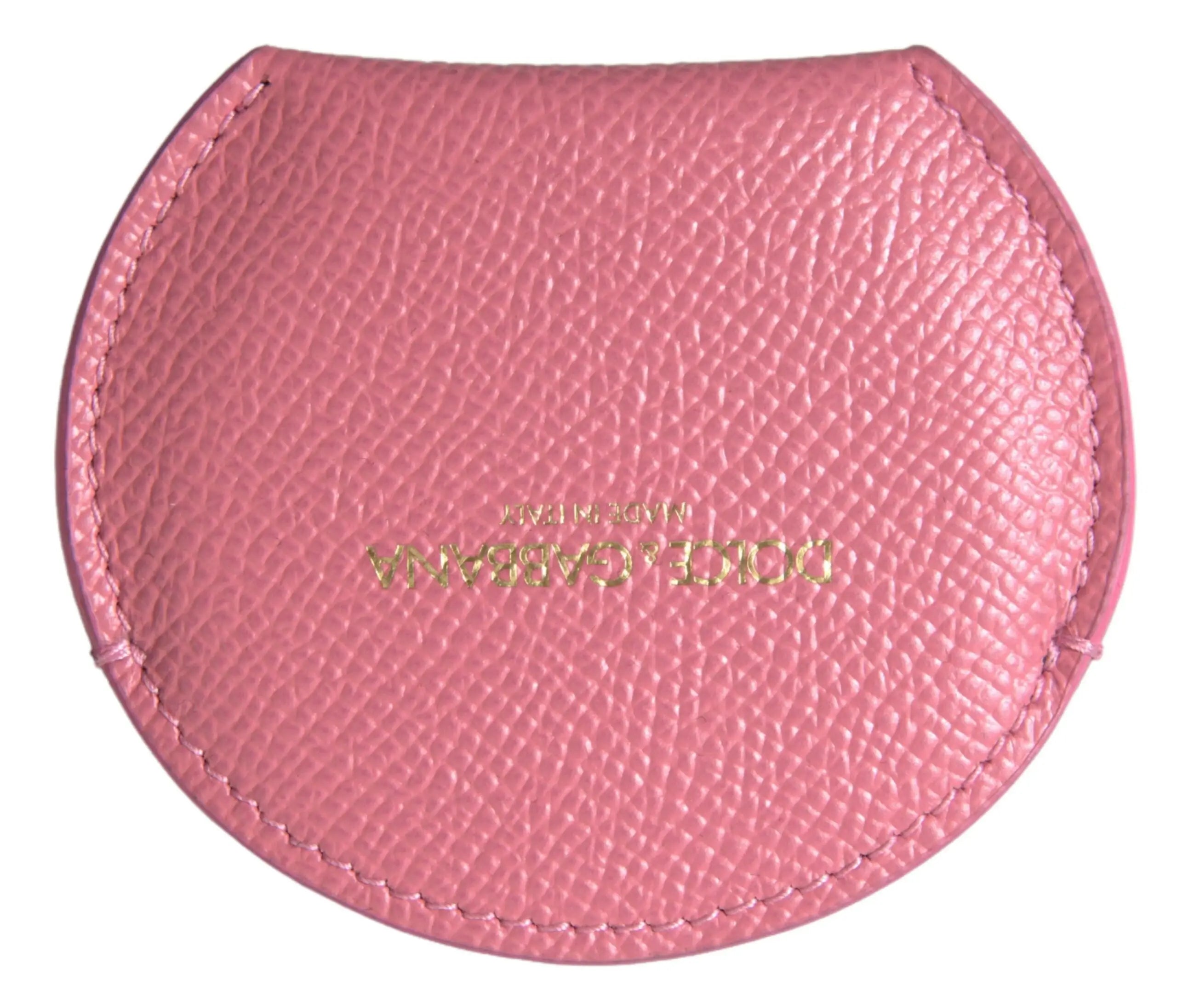Petite pochette à pièces rose en cuir texturé avec logo dolce & gabbana doré pour miroir à main en cuir de veau