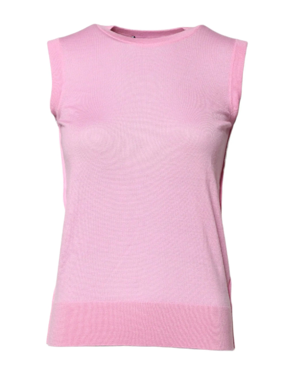 Top sans manches dolce & gabbana en cachemire rose avec encolure ronde et ourlet côtelé