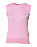 Top sans manches dolce & gabbana en cachemire rose avec encolure ronde et ourlet côtelé