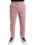 Dolce & gabbana jean cargo skinny en coton stretch en velours côtelé rose avec texture côtelée verticale et poches à rabat