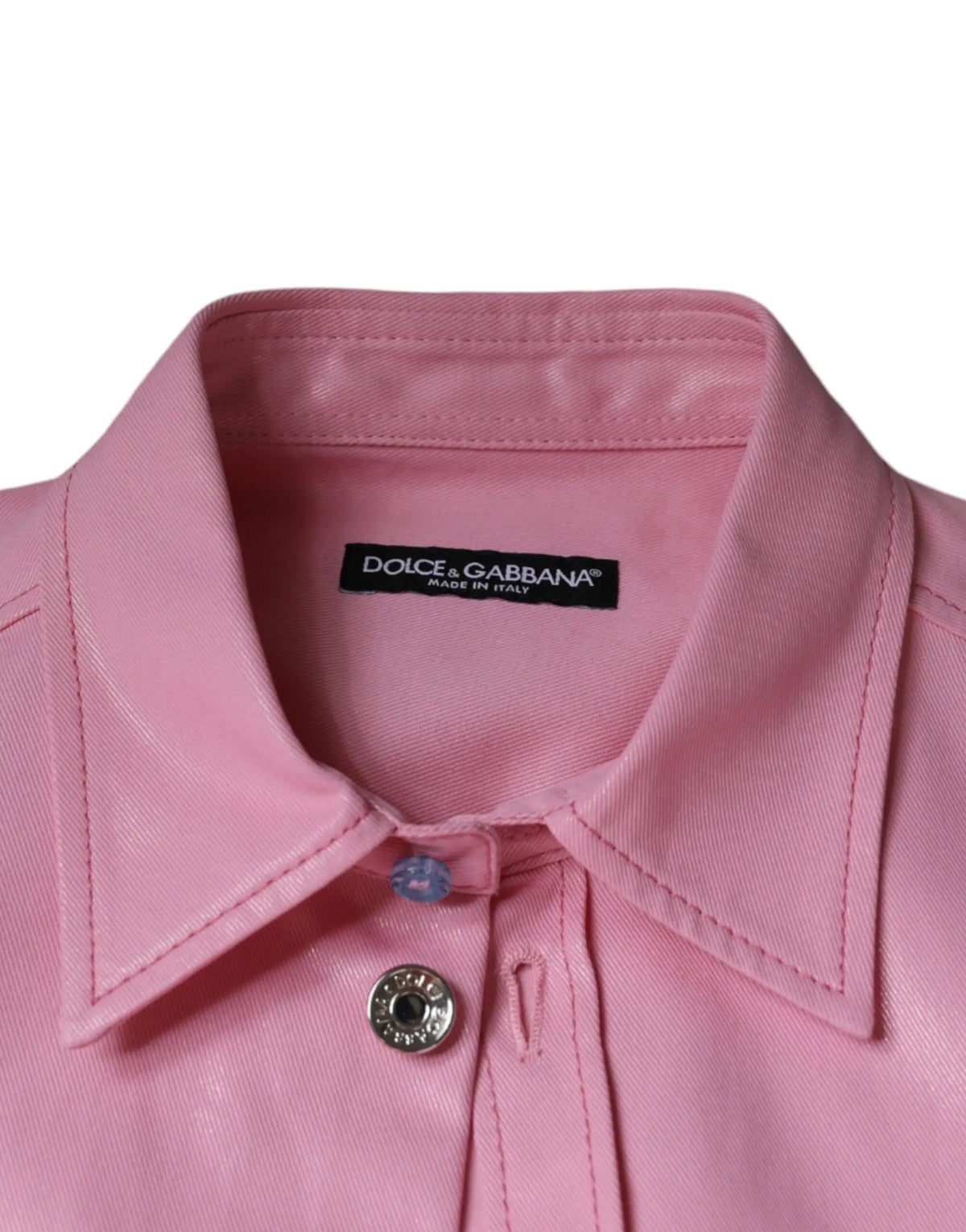 Chemise boutonnée rose dolce & gabbana en coton avec col élégant et boutons métalliques