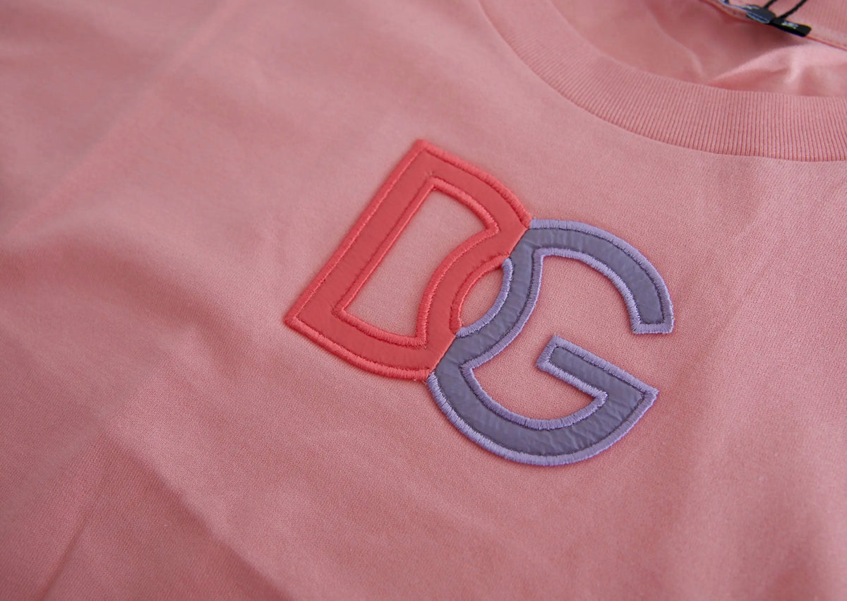 T-shirt débardeur dolce gabbana en coton rose avec logo dg brodé bicolore corail et lavande
