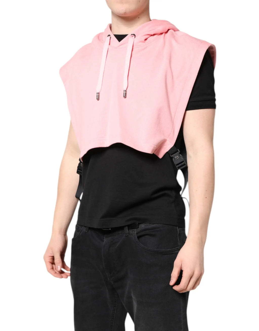 Dolce & gabbana sweat sans manches rose en coton avec cordons blancs et sangles noires réglables pour homme sport