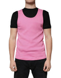 Dolce & gabbana débardeur sans manches rose en coton côtelé porté sur un t-shirt noir
