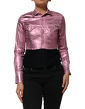 Dolce & gabbana veste courte en denim métallisé rose vif avec boutons argentés et poches poitrine en coton extensible