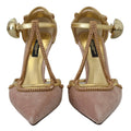 Chaussures dolce & gabbana roses en daim à talons hauts avec brides t-strap en métal doré et cristaux