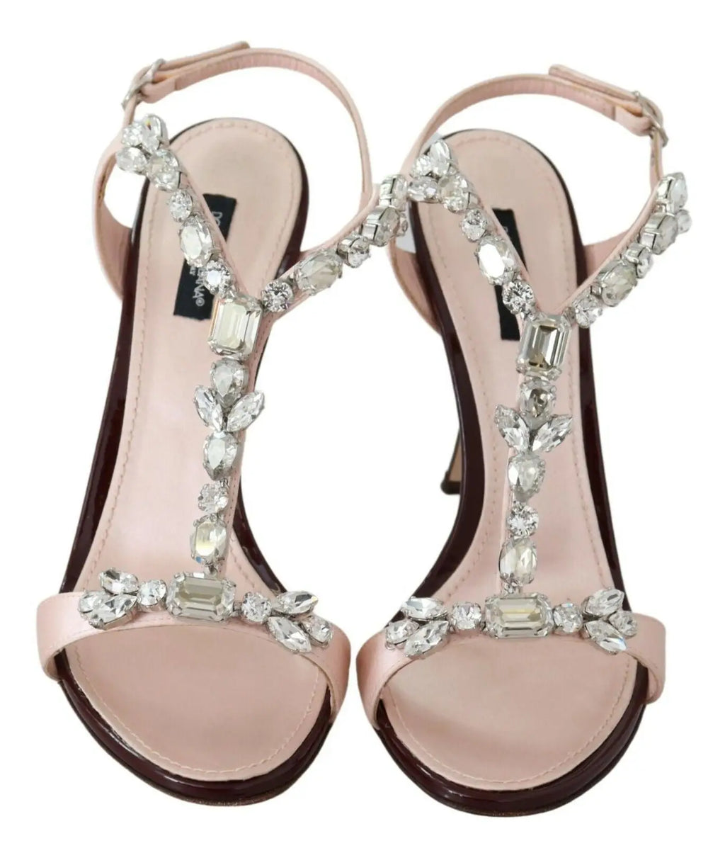 Sandales à talons keira de dolce & gabbana en satin rose ornées de cristaux clairs scintillants sur les brides