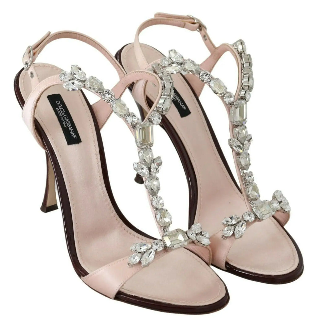 Sandales keira de dolce gabbana en satin nude délicat ornées de cristaux roses en forme de nœud élégant