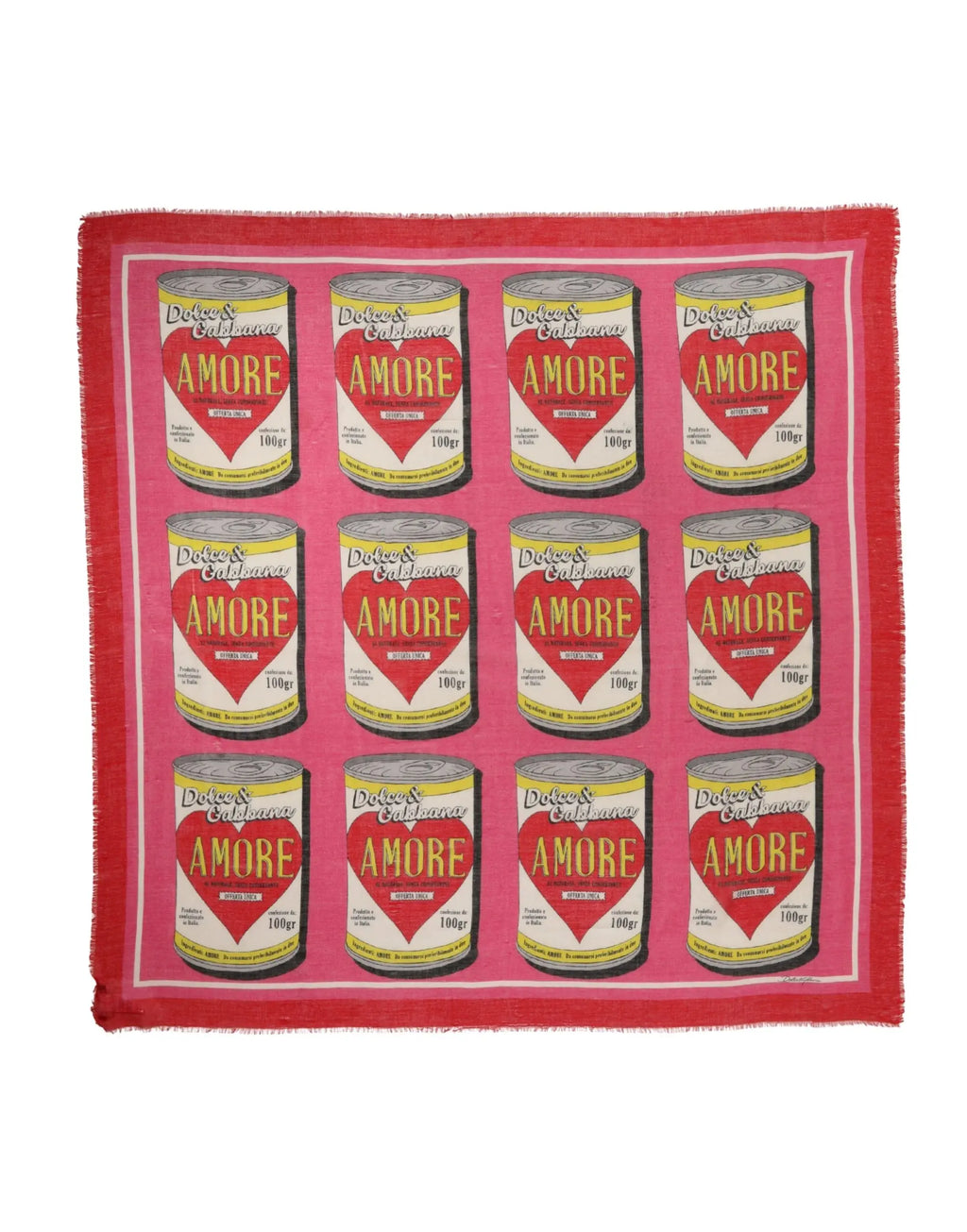 Foulard carré rose dolce & gabbana dg amore 140cm x 140cm avec motif vintage delice & caffè amore et cœurs rouges