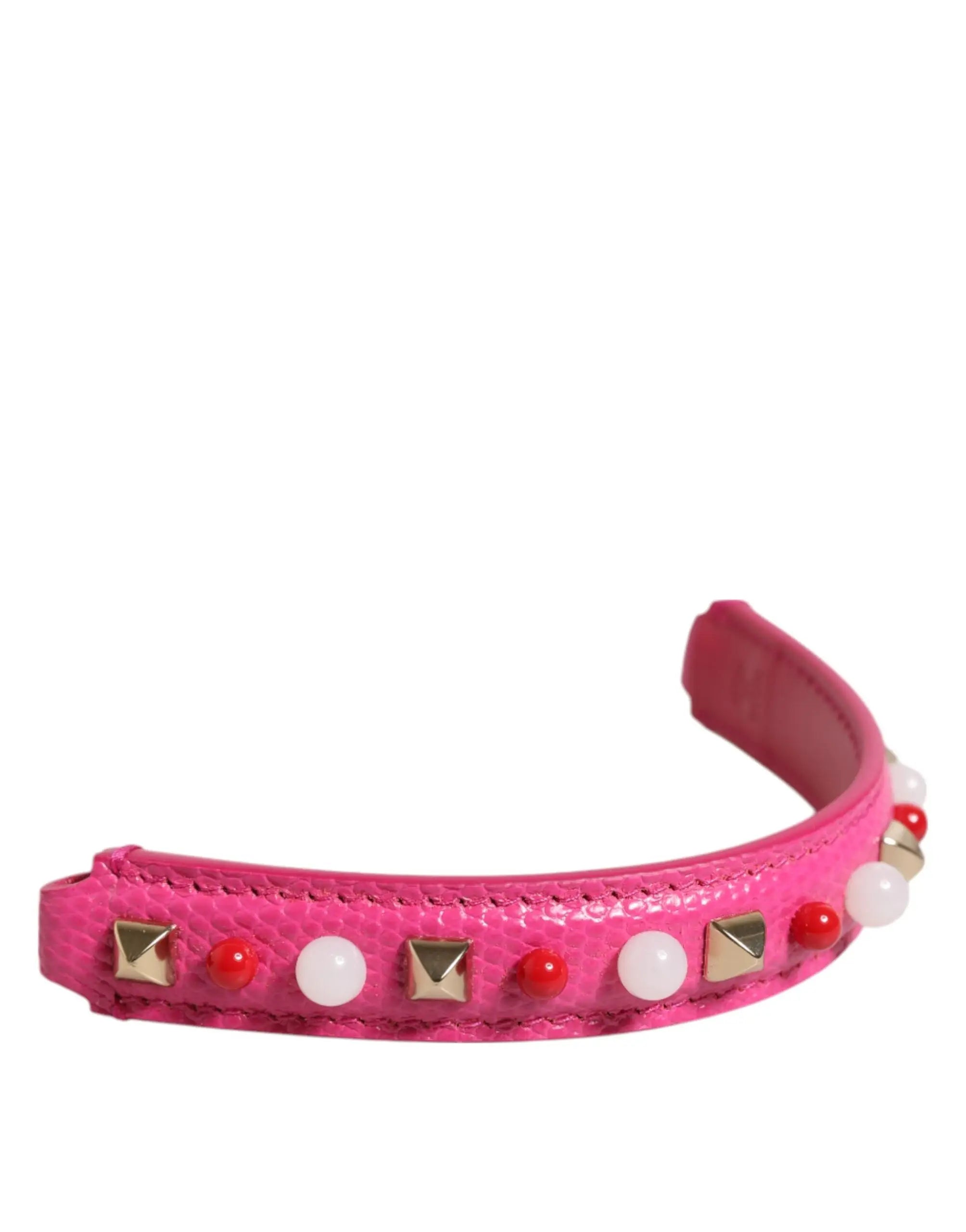 Dolce & gabbana pink leather bag handle with gold-tone studs red and white beads for women shoulder strap