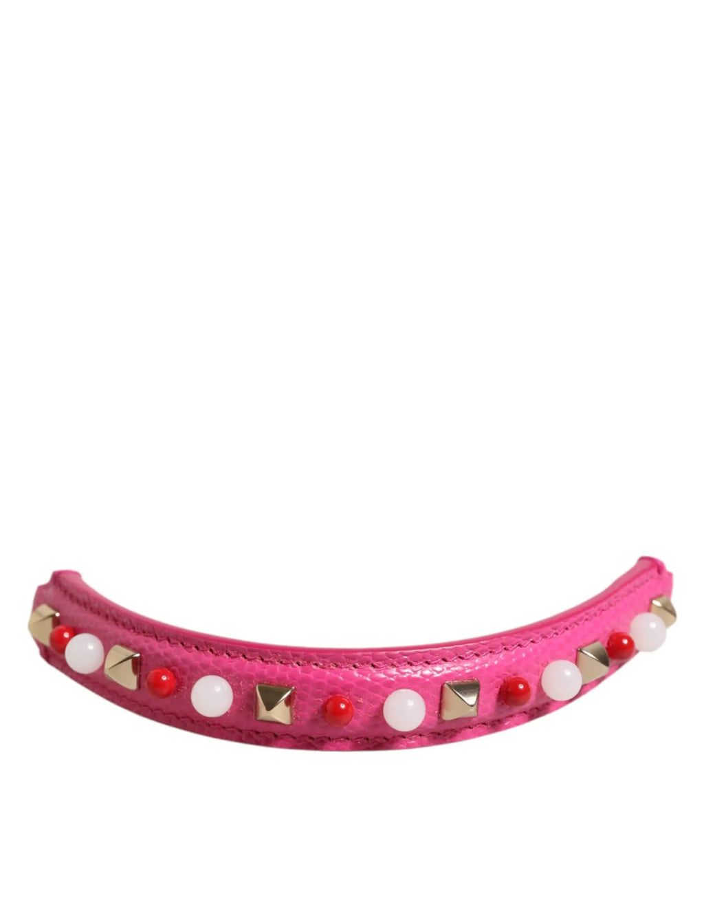 Dolce & gabbana pink leather choker with red and white beads and gold-tone pyramid studs for women shoulder strap
