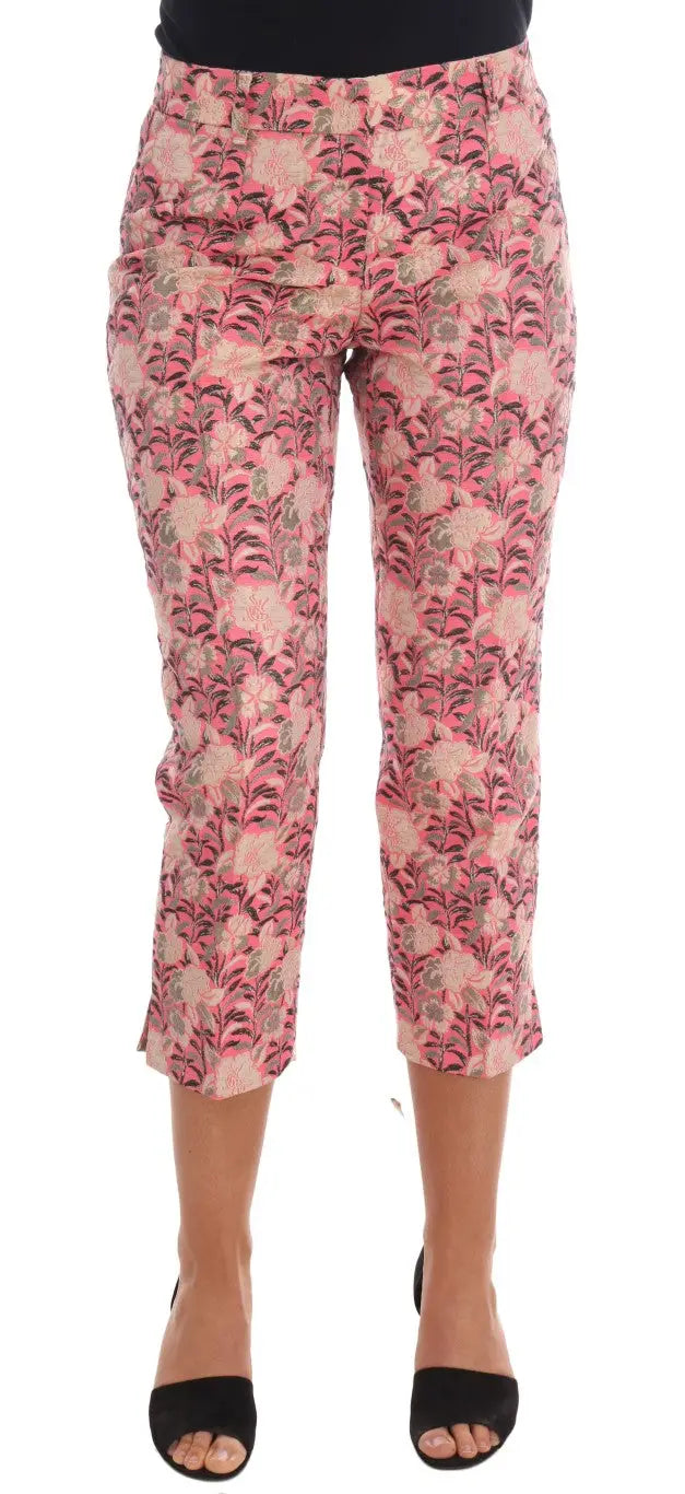Pantalon capri dolce & gabbana en brocart rose à motif floral avec un éclat subtil et des touches de vert doux