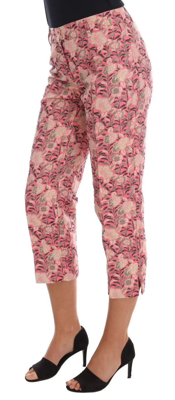 Pantalon capri dolce & gabbana rose à motif floral en brocart avec tissu doux et fluide