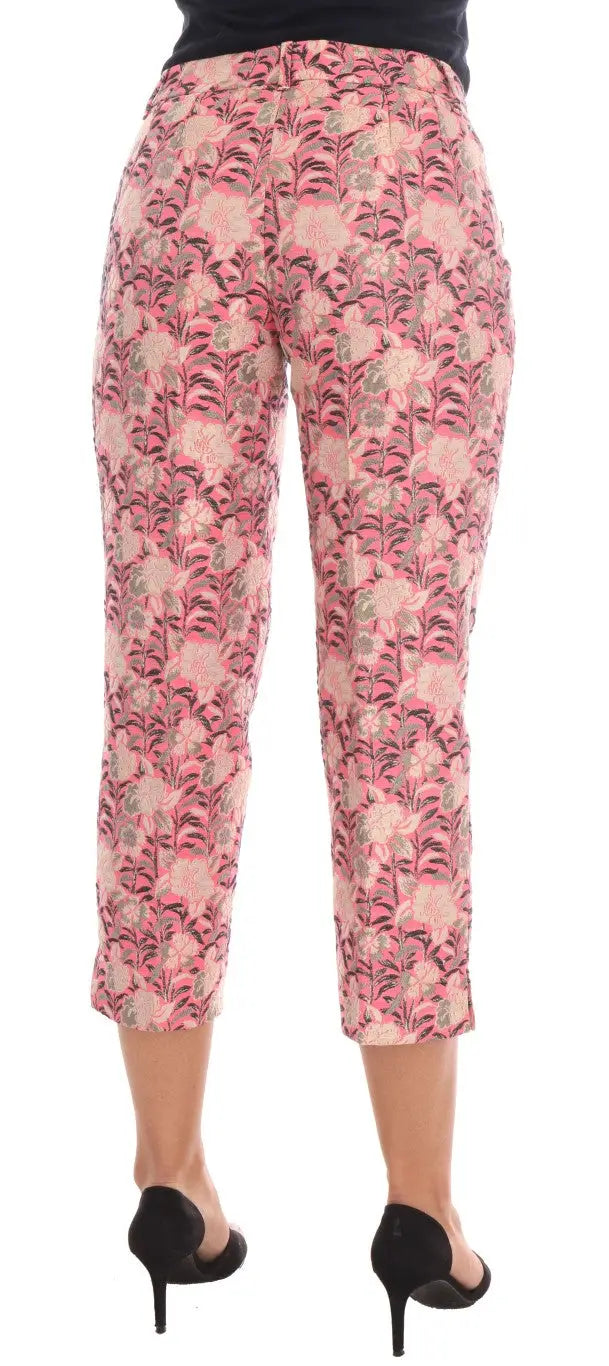 Dolce & Gabbana pantalon capri en brocart avec motifs floraux roses et tons gris et vert foncé