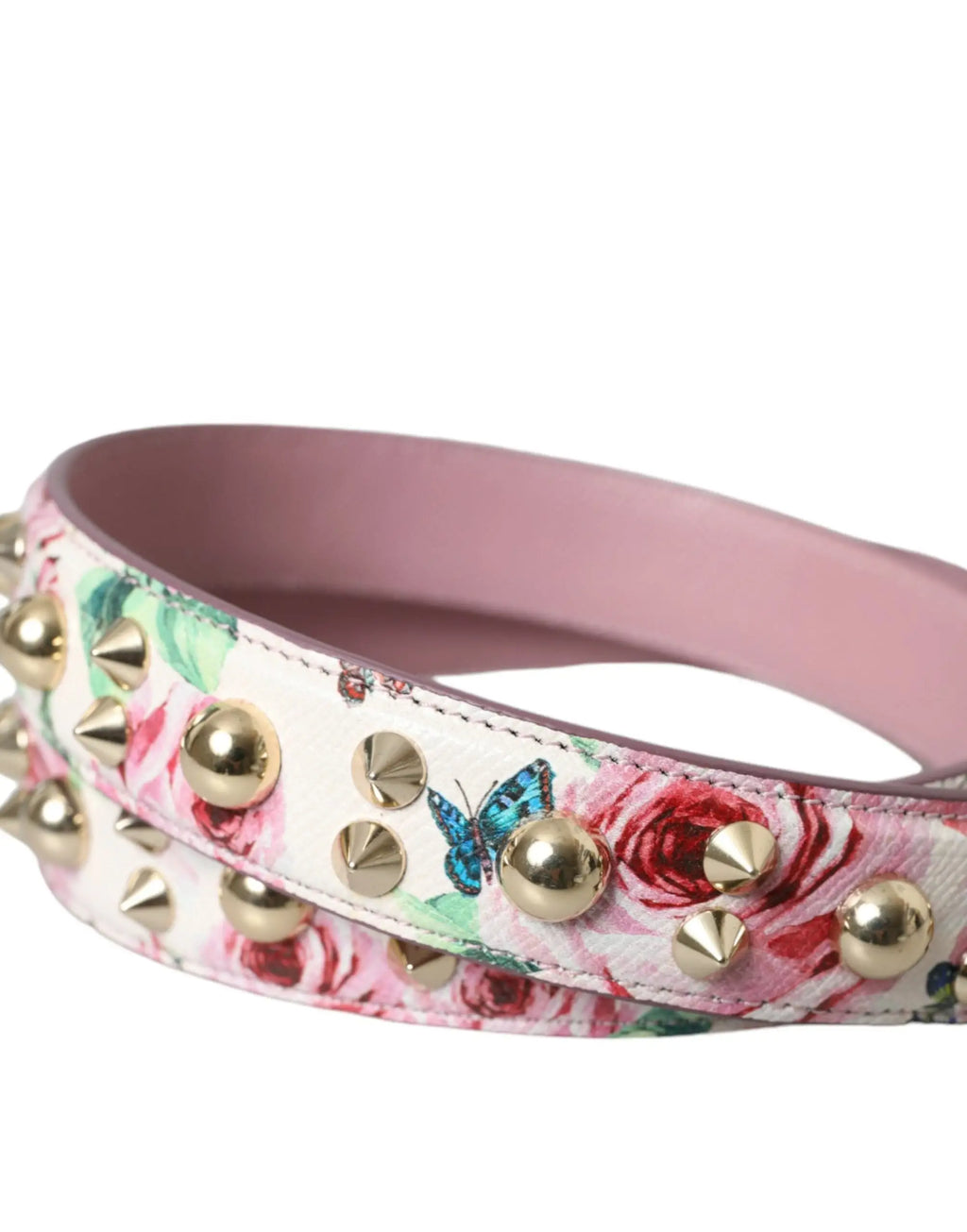 Dolce & gabbana accessoire de sac à bandoulière floral rose avec clous dorés et papillon bleu