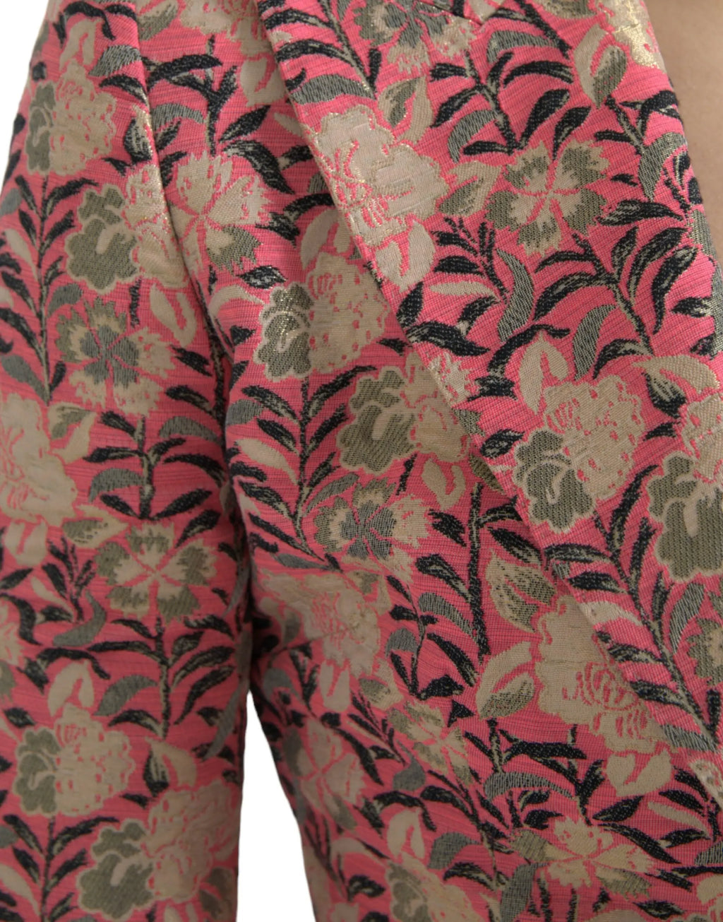Veste dolce & gabbana rose vif avec motif floral jacquard crème et vert olive en tissu texturé slim fit
