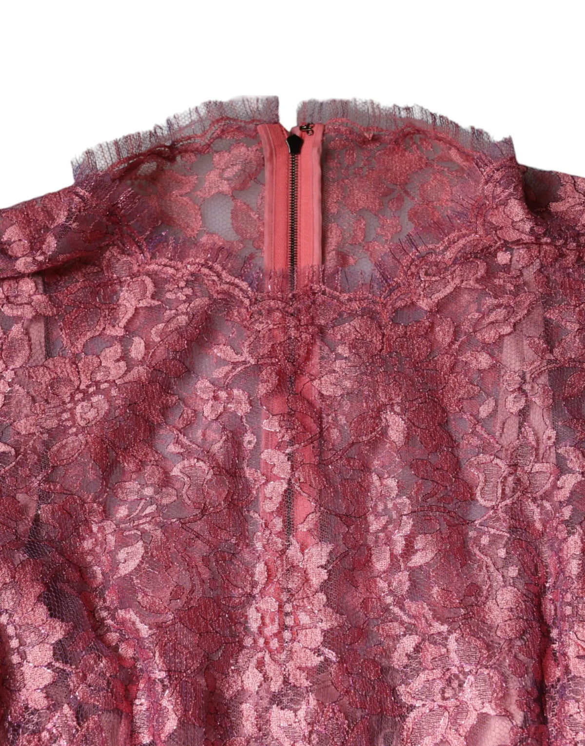 Delicate rose dentelle avec motif floral et fermeture éclair assortie à lencolure dans robe midi manches longues dolce & gabbana