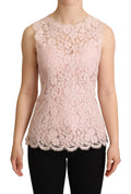 Débardeur dolce & gabbana rose en dentelle florale douce avec ourlet festonné et motifs détaillés